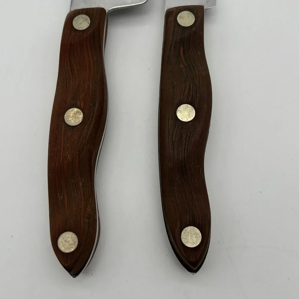 Lot of 2 Vintage CUTCO USA 22& 25 Butcher Knife Brown Swirl Handle Made In USA